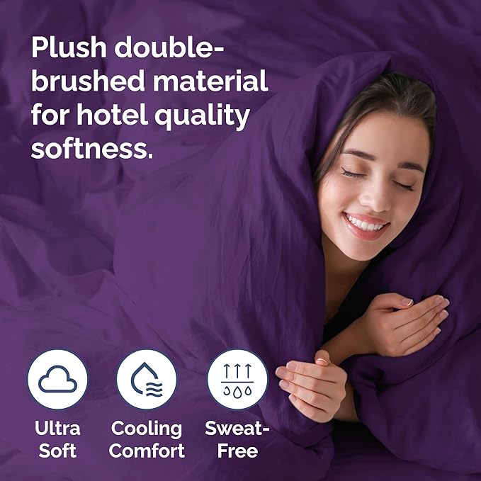 Duvet Cover Queen Size Set - Extra Soft Queen Duvet Cover 90" x 90" with 2 Pillow Shams - Hotel Luxury, Easy Care & Fade Free w/ Zipper Closures & Ties - All Season, Comfy, Cozy & Breathable (Purple)