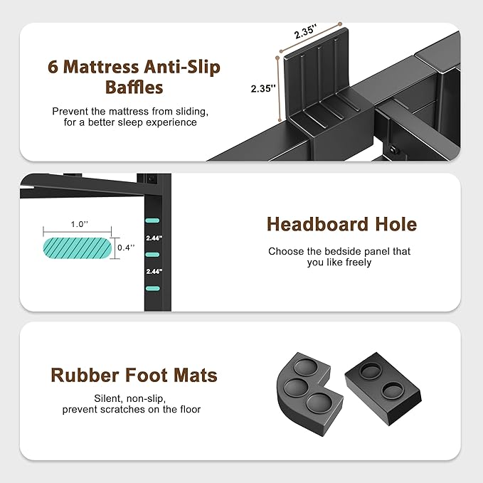 ROIL 20 Inch King Size Bed Frame, Metal Bed Frame & Box Spring 2 in 1 Platform with Round Corner Legs, 4000LBS Double Layer Bed Frame with Headboard Holes Mattress Baffles, Noise-Free Easy Assembly