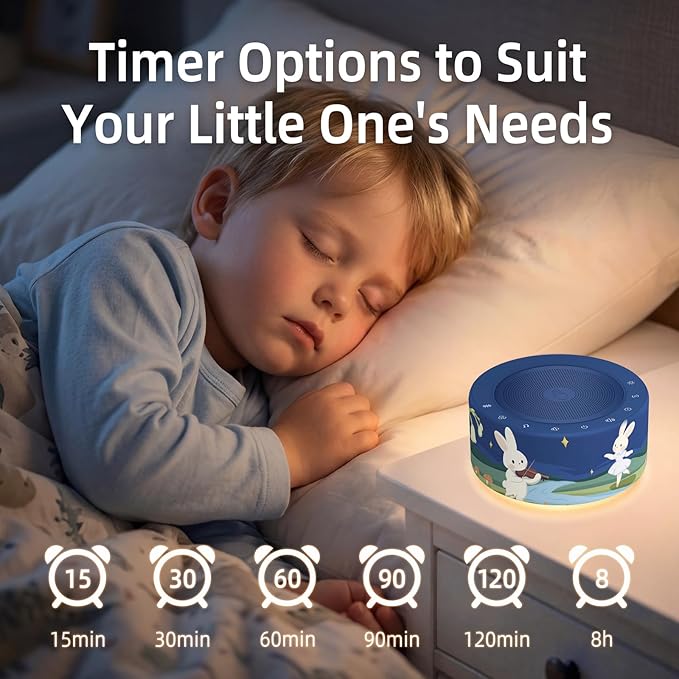 Kipcush White Noise Machine - Soft Non-Glare Nursery Lamp, 30 Soothing Sounds, 8 Color Lights, Max 8-Hour Timer for Baby & Adults