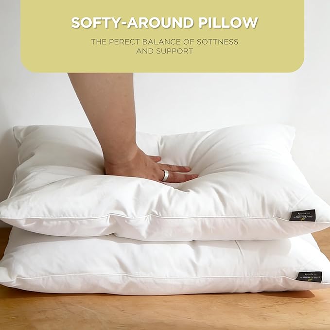 Farm to Home Feather and Down Pillows, 100% Organic Cotton Cover Pillows, Luxury Hotel Collection Bed Pillows for Sleeping, 20" x 28" Queen/Jumbo Size Set of 2