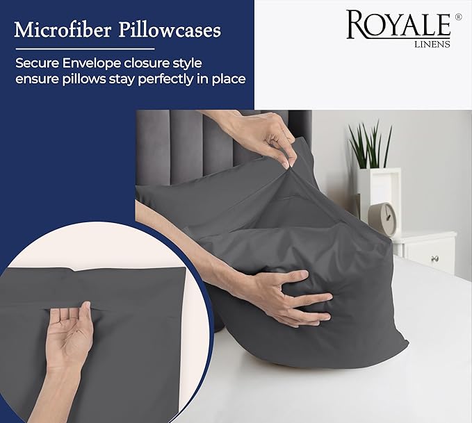 Royale Linens Grey Pillowcase Set Of 12 - Standard 20"x26" Bed Pillow Cover - 1800 Brushed Microfiber - Wrinkle & Fade Resistant - Bulk Pillow Case - Hotel Quality Pillow Case 12 Pack (Standard, Grey)