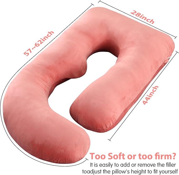 U-Shaped Full Body Pregnancy Pillow for Sleeping – 57" Maternity Pillow with Removable Cover, Support for Back, Legs, Belly & Hips (Velvet -Pink)