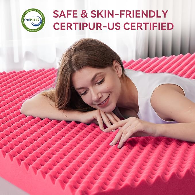 SINWEEK 3 Inch Egg Crate Memory Foam Mattress Topper Twin XL, Twin Extra Long Mattress Pads for College Dorm Room, Pressure Relieve CertiPUR-US Certified, 39x80 Inches, Pink