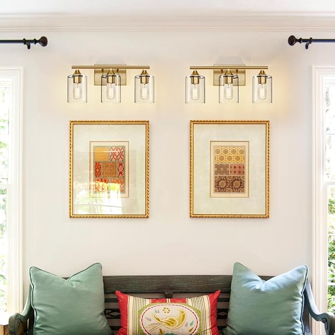 Gold Bathroom Light Fixtures,3-Light Vanity Lights,Modern Brushed Brass Gold Wall Sconce Lighting,Bathroom Wall Lamp for Mirror Bedroom Living Room Vanity Table Hallway