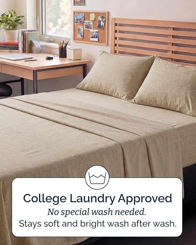 Full XL Bed Sheet - 4 Piece Full XL Bed Sheets Set - Ultra-Soft, Breathable & Cooling - Hotel Luxury Bedding for Women & Men w/ Deep Pockets - Wrinkle Free & Fade Resistant - Oeko-Tex - Heathered Tan