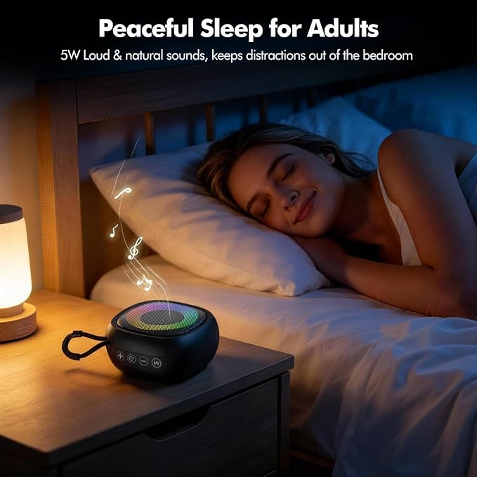 Portable Sound Machine for Baby & Adult, Powerful Speaker 25 Sounds 28 Volumes, White Noise Machine with Memory & Timer, Flexible Clip, Color Light, Sleep Sound Therapy for Home, Travel, Registry Gift