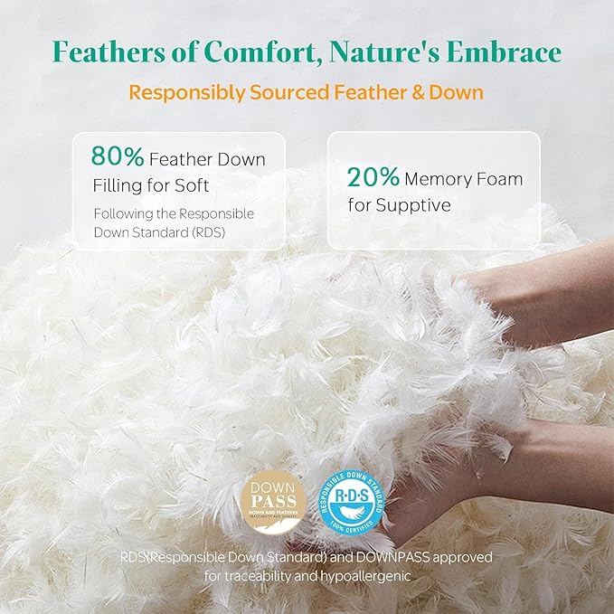 APSMILE Euro Pillow Inserts, Down Feather Throw Pillows 28x28 Set of 2 with Organic Cotton Cover, Soft Square Decorative Pillows for Couch Living Room,Sofa,and Bed（White）