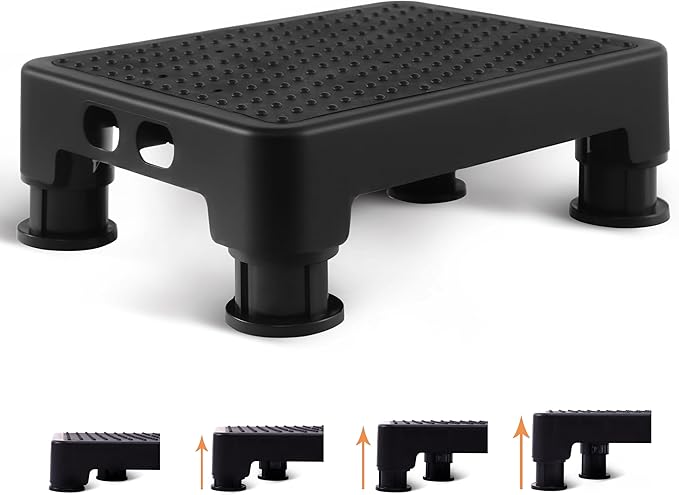 CHIKILLA Adjustable Step Stool for High Beds Cars, 650lb Heavy Duty Bed Step for Elderly, Non-Slip Mobility Platform for Bathtub, Kitchen, SUV, 4 Height Levels 3.4-5.4" Portable Stair Assist, Black