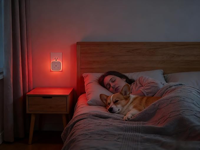 2 Pack 630nm Red Sleep Light Plug in Night Light, Baby Nursery, Kids Adult Sleep Light, Blue Purple Red Three Colors Night Light, Dimmable, Bedroom, Bathroom, Hallway, Kitchen