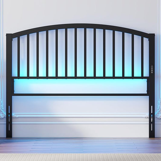 Weehom Queen Headboard with Led Lights, Farmhouse Vintage Style Metal Headboard Queen Size, Modern Freestanding Black Headboard Only for Bedroom