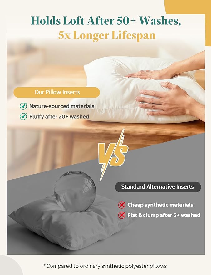 APSMILE Organic Cotton Goose Feather Down Plus Euro Throw Pillow Inserts, 26x26 Inch Set of 2, Soft Supportive Large Square Decorative Pillow Forms for Couch, Sofa, Bed