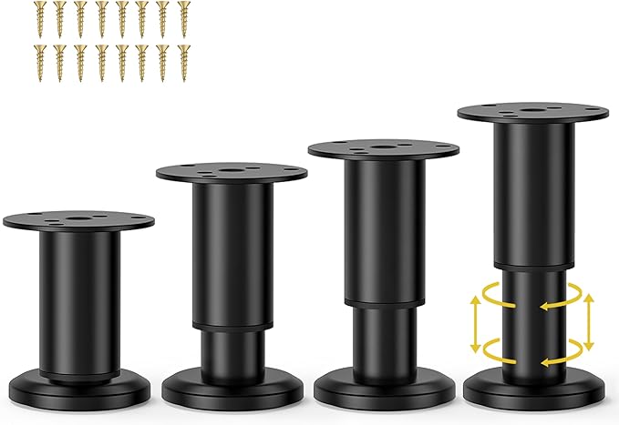 Wlrrcwdttc 4 Pcs Metal Adjustable Furniture Legs 3.15-4.72 inch, Adjustable Cabinet Legs for Sofa/Bed/Chair/Couch/Dresser/Table,Heavy Duty Bed Replacement Support Legs for Bed Frame/Bed Center Slat