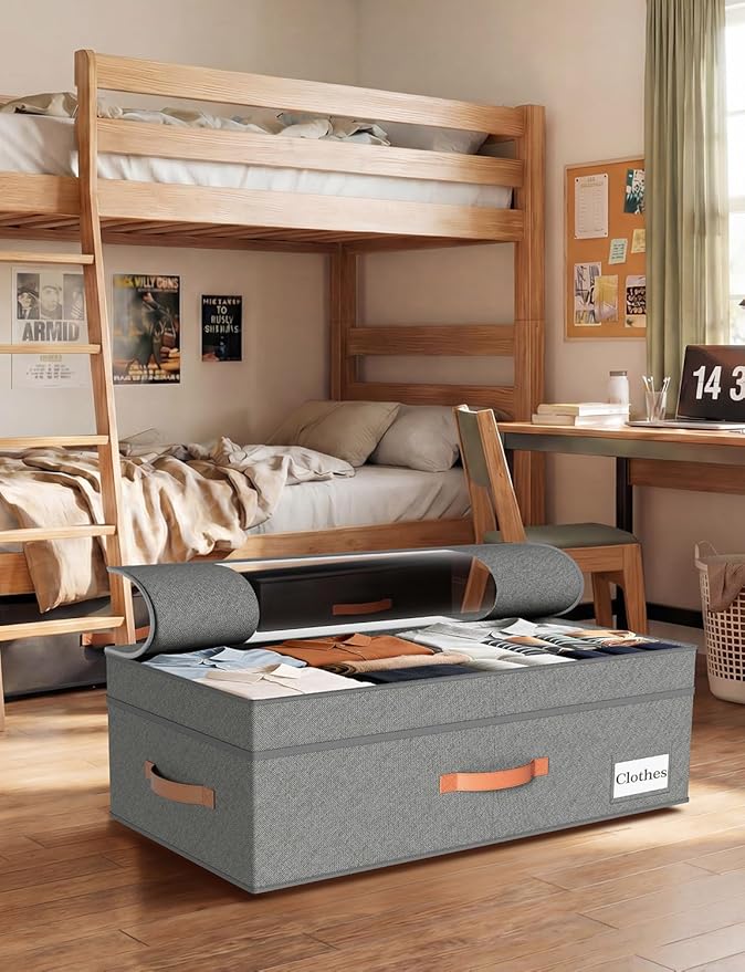 TOSKING 2-Pack Under Bed Storage Drawers with Wheels, 6 Vacuum Bags, Adjustable Height 7.9-10.2", Large 90L/80 lbs Clear Lid, 900D Oxford, Space Saver for Dorm Bedroom, Blankets, Clothes, Shoes, Gray