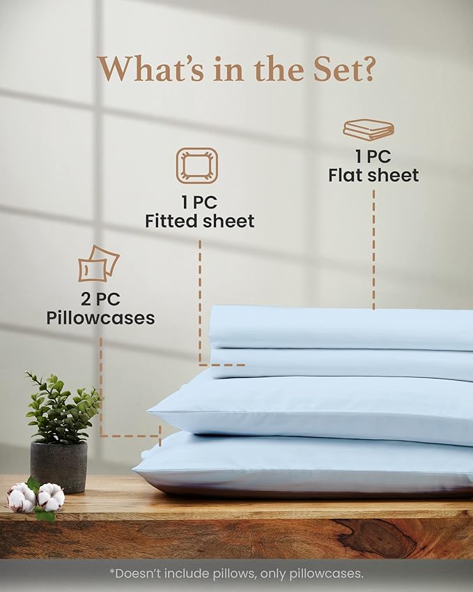 Good Sleep Bedding California King Sheets, 4 Piece, 100% Egyptian Cotton Cal King Sheets, Sateen Weave Bed Sheets, Ultra-Soft, 16" California King Sheet Sets Deep Pocket - Light Blue