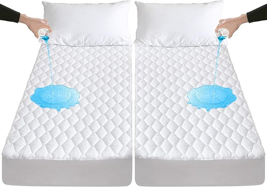 Waterproof Split King Mattress Protector for Adjustable Beds, Breathable Noiseless Split King Mattress Pad Cover, 6-18 Inches Deep Pocket, White