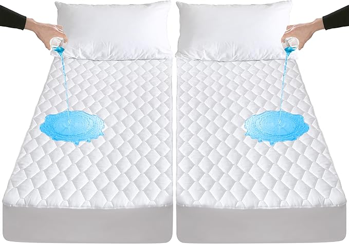 Waterproof Split California King Mattress Protector for Adjustable Beds, Breathable Noiseless Split Cal King Mattress Pad Cover, 6-18 Inches Deep Pocket, White