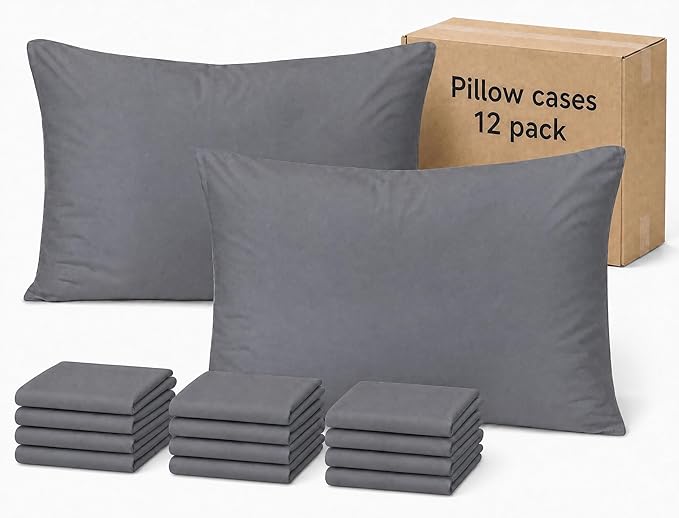 ZPECC Pillow Cases Standard Size Set of 12, 20x26 Envelope Closure Pillowcases, Soft Plain Brushed Microfiber Covers Hypoallergenic Breathable, Gray