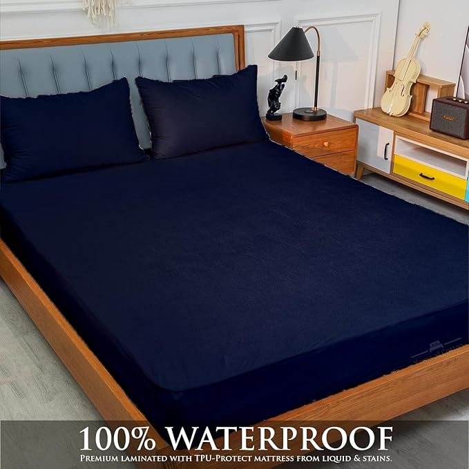 Cot Mattress Protector 25"x75" Waterproof, Terry Soft and Noiseless Mattress Protector Perfect for Daybed 25" X 75" Mattress/Narrow Twin/Cot Size/Rv Bunk/Camping Cot (Navy)