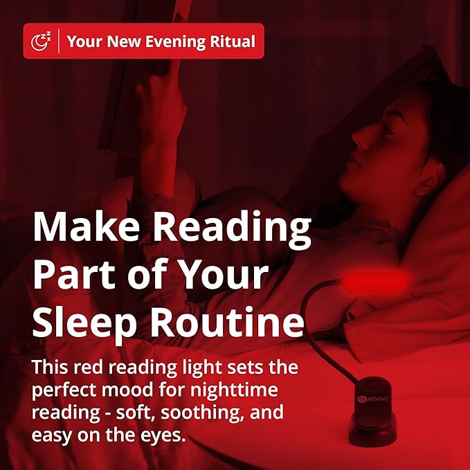 Revive - 670nm Red Reading Light by Gamma - Sleep Therapy - Melatonin Promoting Natural Sleep Aid