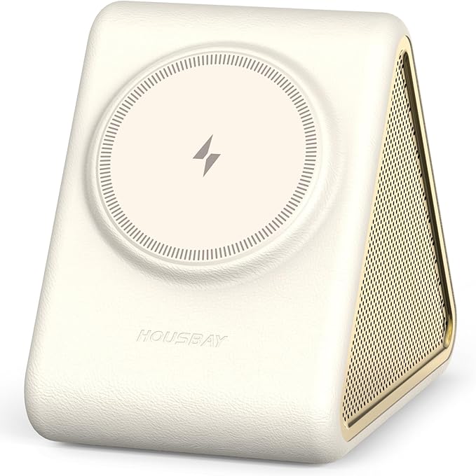 Housbay Sound Machine with Magnetic Wireless Charger for iPhone, 2-in-1 Design for Clutter-Free Nightstand, Dual-Speaker Stereo Sound for Sleeping - Cream