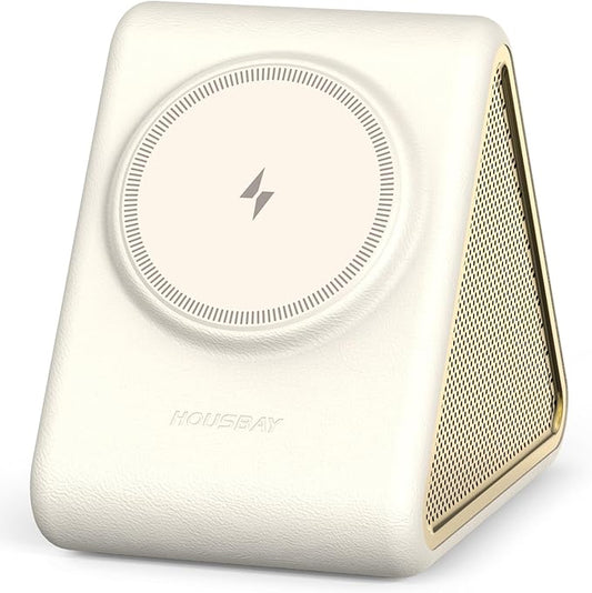 Housbay Sound Machine with Magnetic Wireless Charger for iPhone, 2-in-1 Design for Clutter-Free Nightstand, Dual-Speaker Stereo Sound for Sleeping - Cream