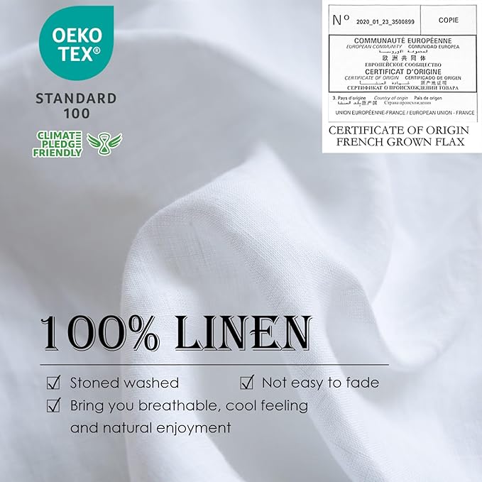 Simple&Opulence 100% Linen Duvet Cover Set 3pcs Basic Style Natural French Washed Flax Solid Color Soft Breathable Farmhouse Bedding with Button Closure - White, California King