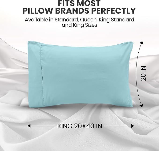Utopia Bedding King Pillow Cases - 2 Pack - Envelope Closure - Soft Brushed Microfiber Fabric - Shrinkage and Fade Resistant Pillow Covers King Size 20 X 40 Inches (King, Spa Blue)