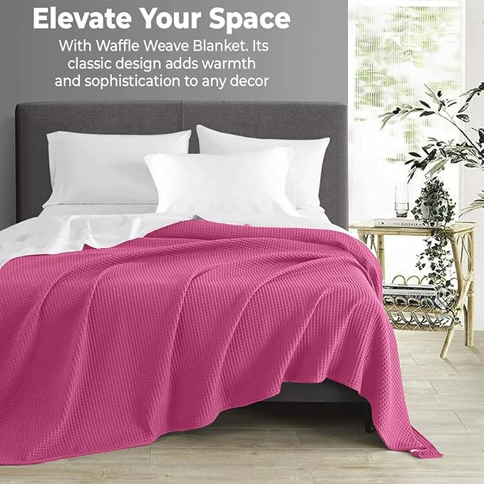 100% Cotton Blankets for Bed - Waffle Weave Blankets for Summer, Lightweight and Breathable Soft Woven Blanket for Spring (Pink, Throw (50" x 60"))