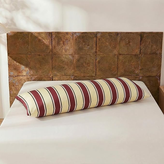 Merryword Body Pillowcases, 100% Cotton Body Pillow Cover, Burgundy & Cream Striped Pillowcases, Luxury Linen Like Pillowcase, Soft Breathable Stripes Pillow Cover