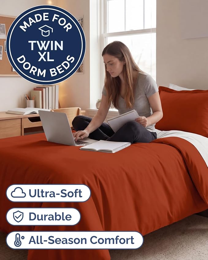 Duvet Cover Twin/Twin XL Size Set - Extra Soft Twin/Twin XL Duvet Cover 68" x 90" with 1 Pillow Sham - Hotel Luxury, Easy Care, Fade Free w/ Zipper Closures & Ties - Comfy & Breathable (Terracotta)