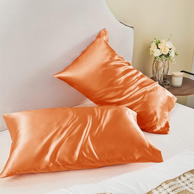 BEDELITE Satin Pillowcase for Hair and Skin, Super Soft and Cooling Similar to Silk Pillow Cases 2 Pack with Envelope Closure, Gift for Women Men(20"x36" King Size, Burnt Orange)