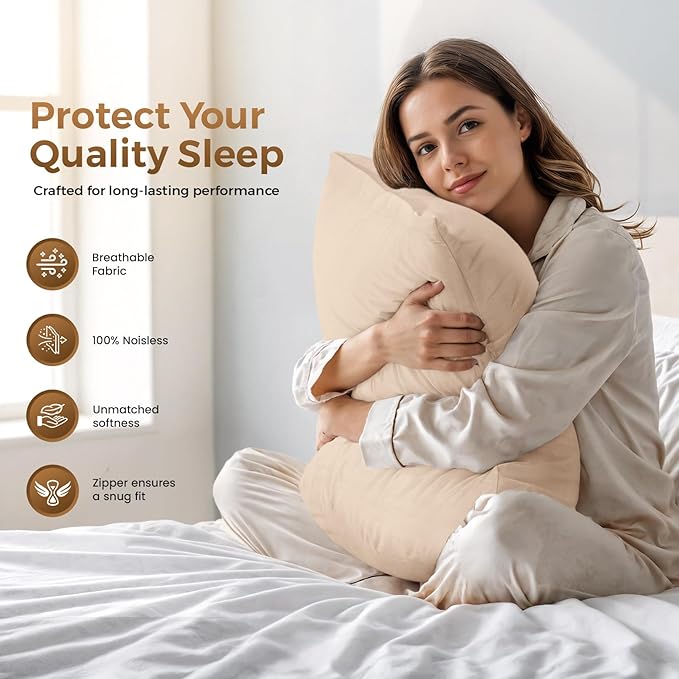 Utopia Bedding 4 Pack Pillow Protectors with Zipper Queen Size, Soft Brushed Microfiber Fabric Pillow Cases, Shrinkage and Fade Resistant Pillow Covers (Beige)