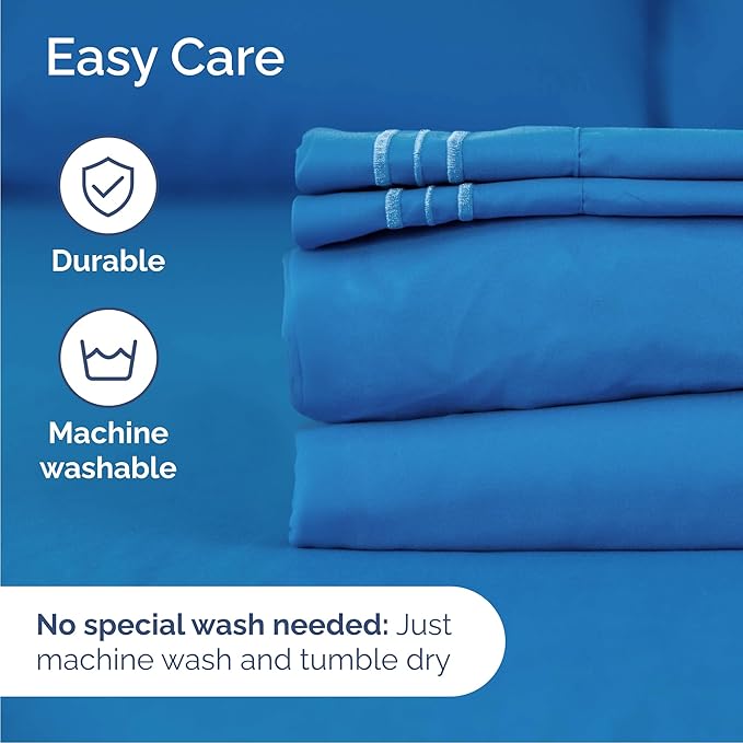 Queen Size 4 Piece Sheet Set - Comfy Breathable & Cooling Sheets - Hotel Luxury Bed Sheets for Women & Men - Deep Pockets, Easy-Fit, Soft and Wrinkle Free Sheets - Royal Blue Oeko-Tex Bed Sheet Set