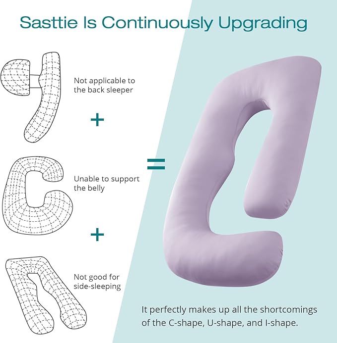 Sasttie Pregnancy Pillows for Sleeping, Jumbo U Shaped Cooling Full Body Pillow with Removable Cover, Pregnant Women Must Haves, Maternity Essential, Lavender