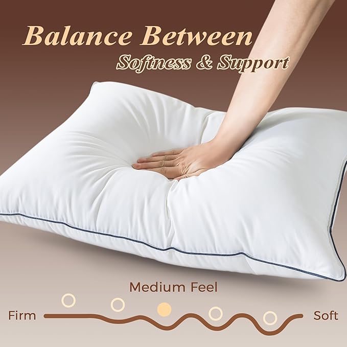 Cosybay Goose Feather Down Fiber Pillows Queen Size Set of 2, Luxury Bed Pillow for Sleeping, Ultra Soft Cover Hotel Collection Bed Pillows for Back,Stomach or Side Sleepers 20x30