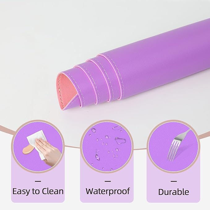 Makeup Mat for Vanity to Protect Desk Top 31.5 x 15.7 in, Dual-Sided Makeup Mat, Easy to Clean Desk Pad - Waterproof and Oilproof Vanity Accessories (Purple and Pink)