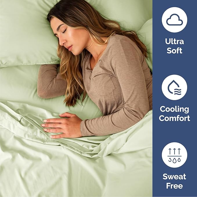 Cal King Size 4 Piece Sheet Set - Comfy Breathable & Cooling Sheets - Hotel Luxury Bed Sheets for Women & Men - Deep Pockets, Easy-Fit, Soft & Wrinkle Free Sheets - Light Sage Green Oeko-Tex Sheets