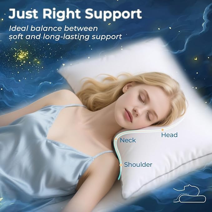 Sasttie Firm Standard Pillows Set of 2, Full Size Bed Pillows for Side, Back, and Stomach Sleepers - Oeko-Tex Certified Supportive Down Alternative Plump Filling - Hotel Quality and Machine Washable