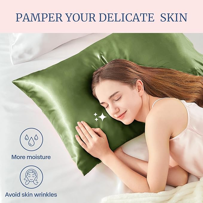 BEDELITE Satin Pillowcase for Hair and Skin, Super Soft and Cooling Similar to Silk Pillow Cases 2 Pack with Envelope Closure, Gift for Women Men(20"x26" Standard Size, Cedar Green)