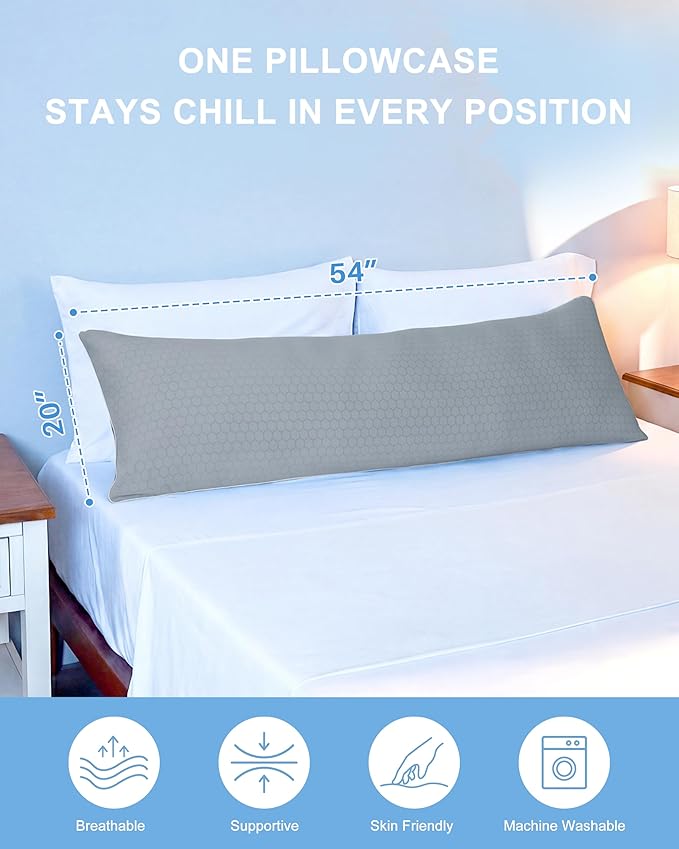 YZ HOME Cooling Body Pillow for Adults, Cold Touch Fabric, Blue Shredded Memory Foam, Support for Side Back Stomach Sleepers, Removable Washable Cover(Dark Grey,20x54 inch)