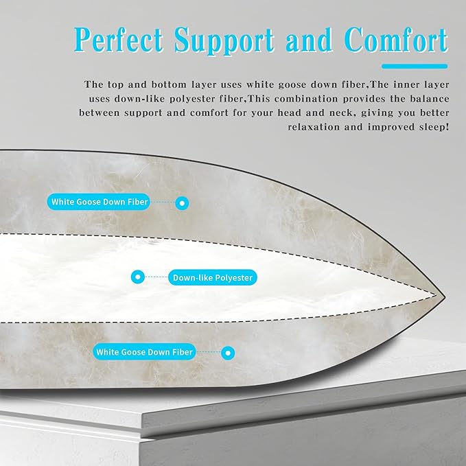 Feather Down Pillow Standard Size Set of 2 Pack,100% Cotton Luxury Hotel Collection Bed Pillows for Sleeping, Fluffy Soft Medium Firm Down Surround Pillows for Side Back Stomach Sleepers 20" x 26"