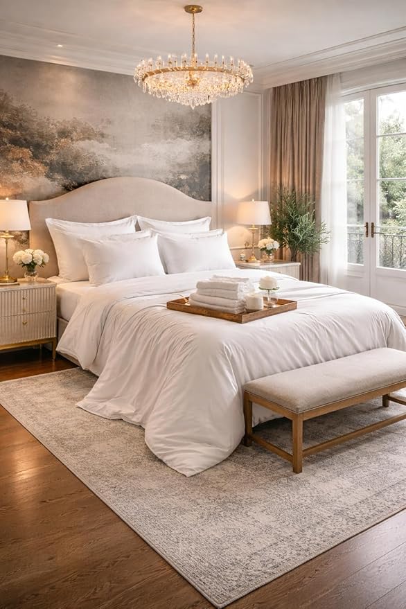 100% Egyptian Giza 92 Cotton Bed Sheet Set, 600 Thread Count, 4 Piece Soft & Breathable with Deep Pocket Fitted Sheet, Made in Egypt (White, Queen (U.S. Standard))