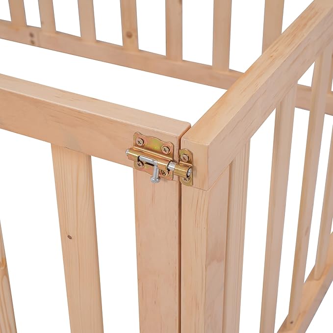 Bellemave Queen Size Montessori Floor Bed with 21.7" High Rails, Pine,Plywood Floor Bed with Small Door, Natural