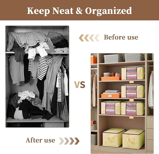 90L Clothes Blanket Storage Bags, 6 Pack Under Bed Storage Bins with Lids, Foldable Closet Organizer with Reinforced Handles for Clothing, Blanket, Comforters, Bed Sheets, Pillows and Toys, Beige