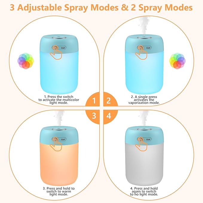 Portable Small Humidifier, 650ml Colorful Mini Humidifier for Bedroom, Office Desktop, Baby Room, Plants, Cool Mist Humidifiers(Blue)