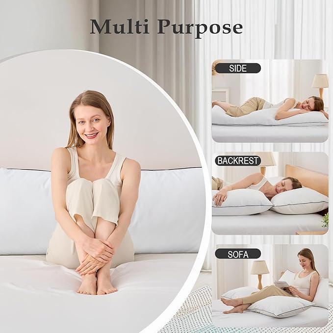 DWR Goose Feather Down Body Pillow – Full Body Support Pillow, Organic Cotton Cover, Medium Support for Side Sleepers, Back, Hip & Knee Comfort, 20x54, Pack of 1