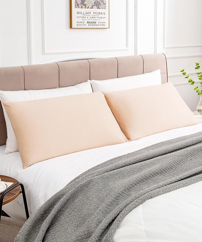 Warmstar Cotton Pillow Cases Standard Size Set of 2, 600 Thread Count Pillowcases 20x26 Inches, Soft Long Staple Cotton Pillowcases Breathable with Envelope Closure,Champagne