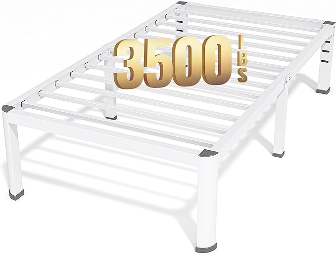 Superay 18 Inch Twin Size Metal Bed Frame with Round Corners, Storage Space Under High Bed Frame-Heavy Duty Steel Slats Support, Noise Free - Easy Assembly - No Box Spring Needed,White