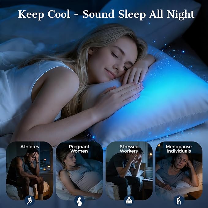 Cooling Pillow Cases 2 Pack Standard Size Cooling Pillowcases for Hot Sleeper Q-Max>0.5, Hydrates Skin & Hair, Reduces Wrinkles & Frizz, Soft Smooth Silky Pillowcases Envelope Set of 2, White