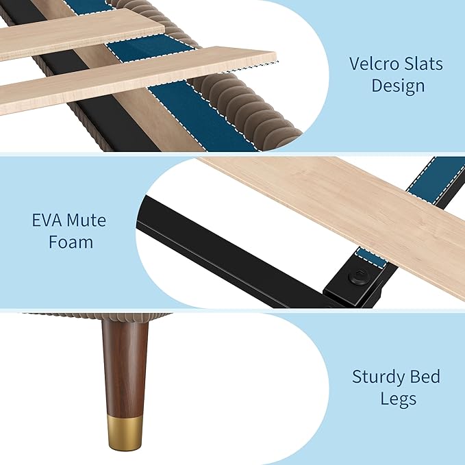 GarveeHome Queen Size Bed Frame with Upholstered Headboard and Strong Wooden Slats Support, Soft Corduroy Fabric Platform Bed, No Boxing Spring Needed, Easy Assembly, Brown